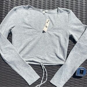Garage women’s S/P gray long sleeve cropped tie top